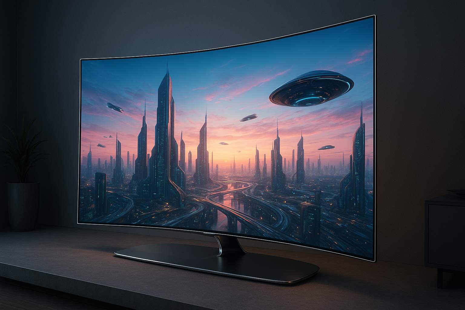 Futuristic Living Room With Cityscape 1